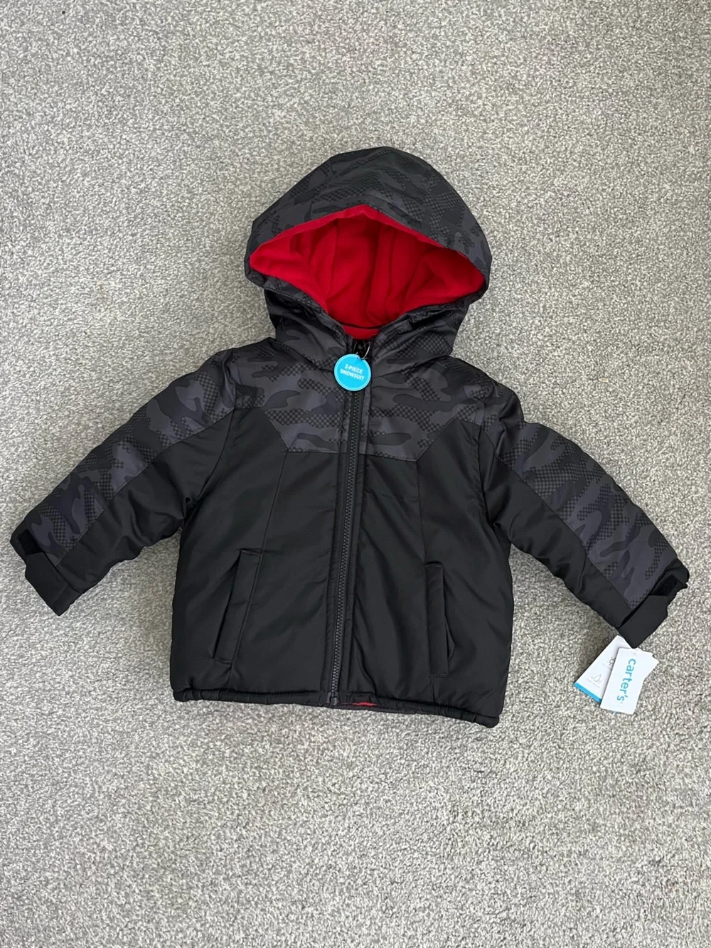 NWT Carters Black & Gray Camouflage Bib Pants and Puffer Jacket Size 2T